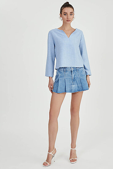 Düşük Omuz Hakim Yaka Bluz - 18