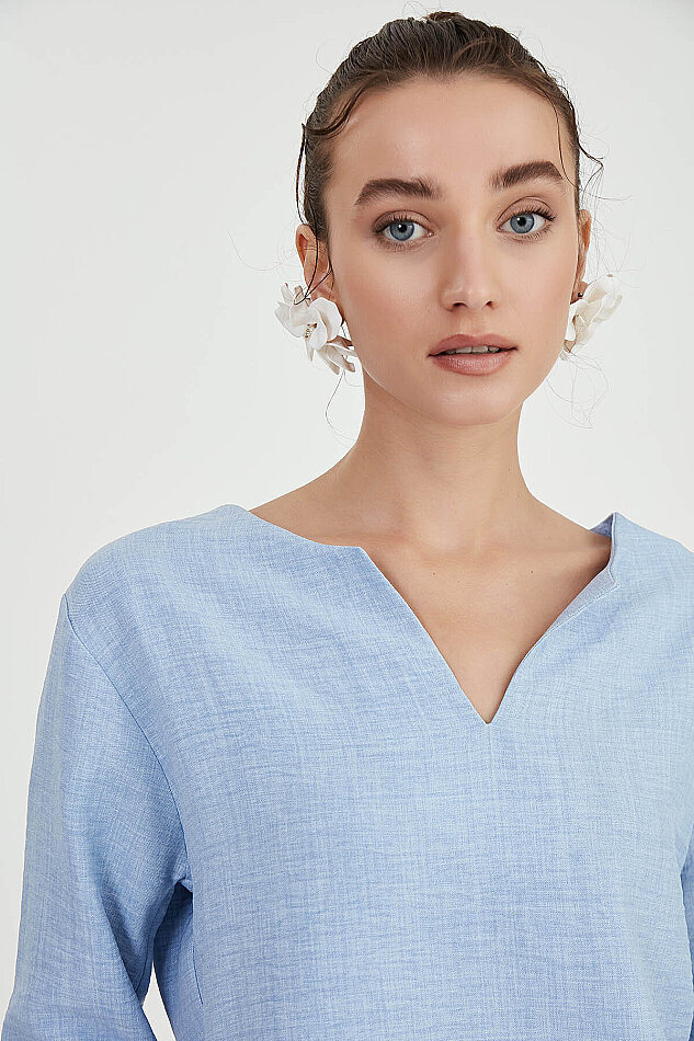 Düşük Omuz Hakim Yaka Bluz - 19