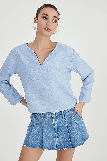 Düşük Omuz Hakim Yaka Bluz - 20