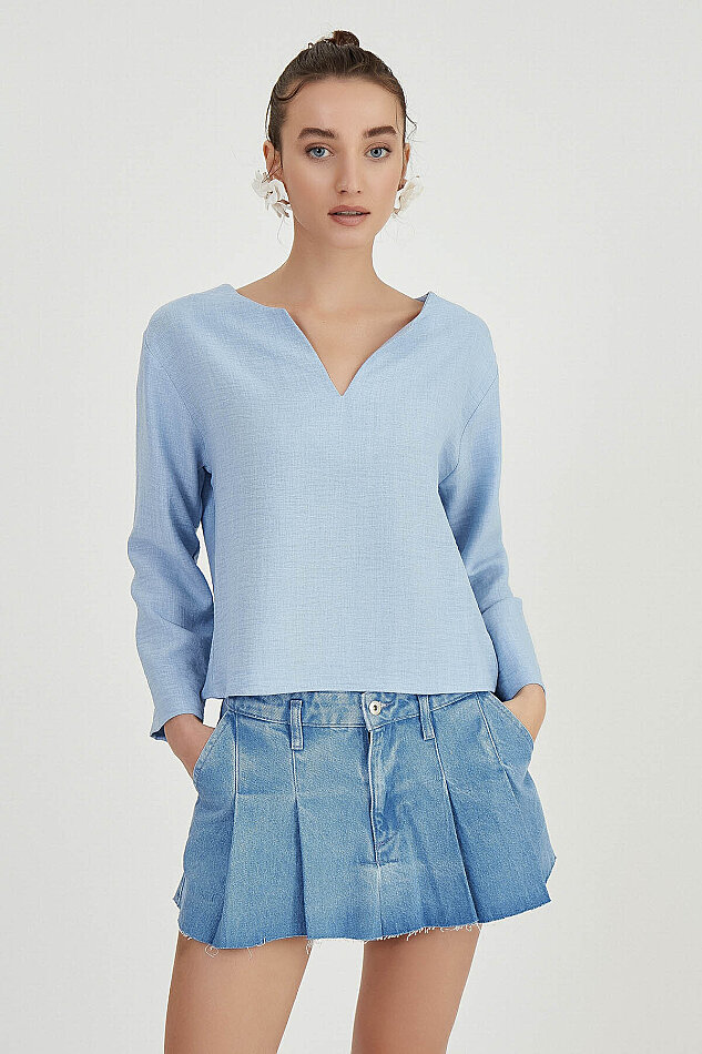 Düşük Omuz Hakim Yaka Bluz - 17