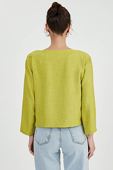 Düşük Omuz Hakim Yaka Bluz - 26