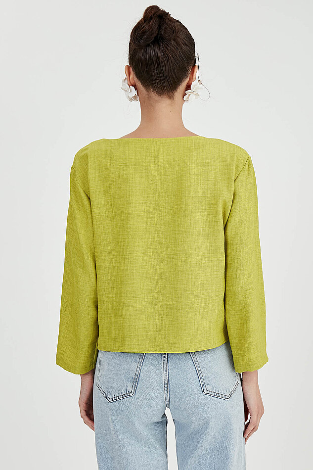 Düşük Omuz Hakim Yaka Bluz - 26