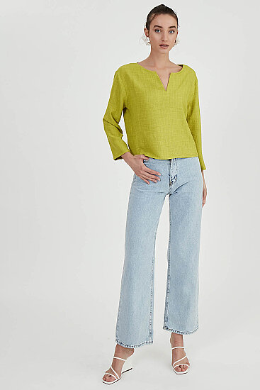 Düşük Omuz Hakim Yaka Bluz - 23