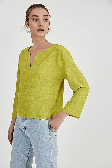 Düşük Omuz Hakim Yaka Bluz - 24