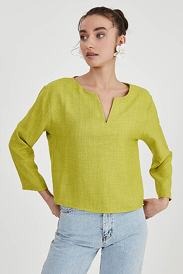 Düşük Omuz Hakim Yaka Bluz - 25