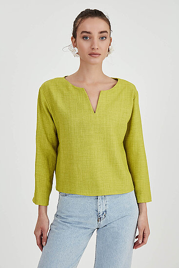 Düşük Omuz Hakim Yaka Bluz - 22