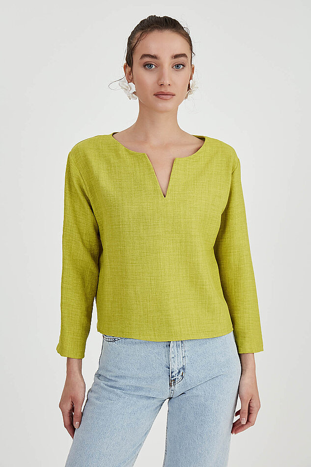 Düşük Omuz Hakim Yaka Bluz - 22