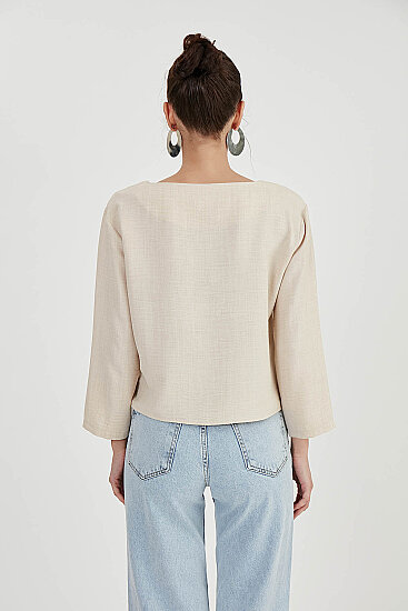 Düşük Omuz Hakim Yaka Bluz - 31