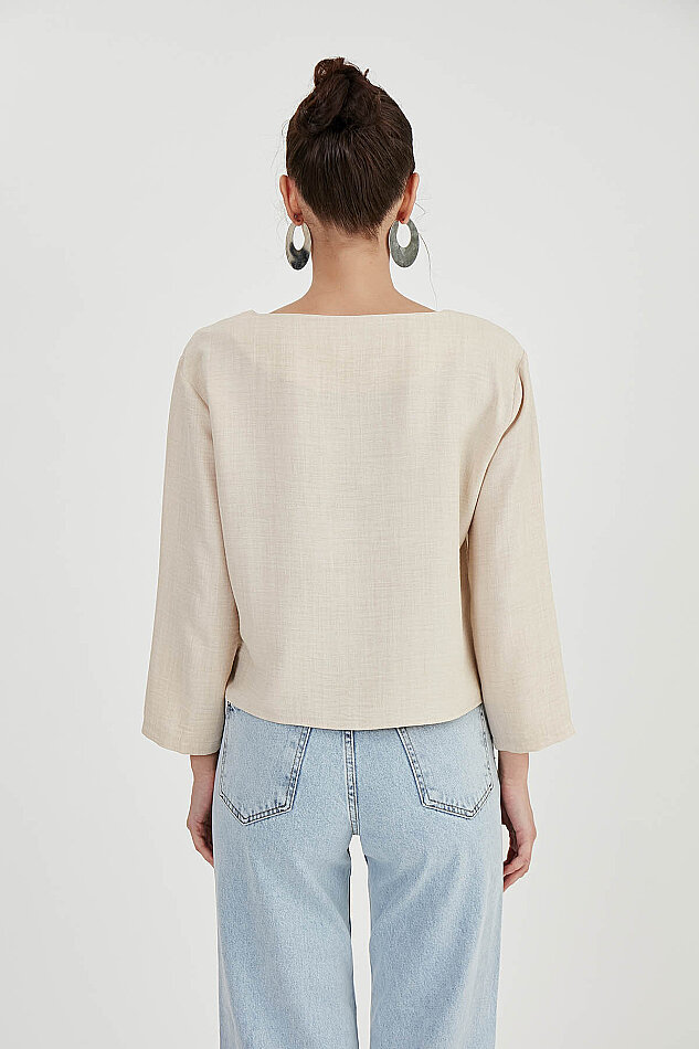 Düşük Omuz Hakim Yaka Bluz - 31