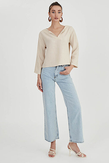 Düşük Omuz Hakim Yaka Bluz - 28