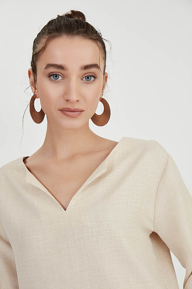 Düşük Omuz Hakim Yaka Bluz - 29