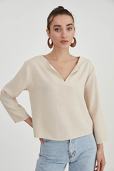 Düşük Omuz Hakim Yaka Bluz - 27