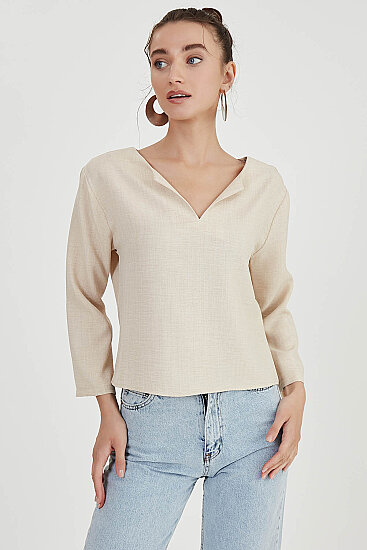 Düşük Omuz Hakim Yaka Bluz - 30