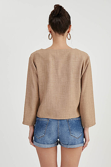 Düşük Omuz Hakim Yaka Bluz - 36