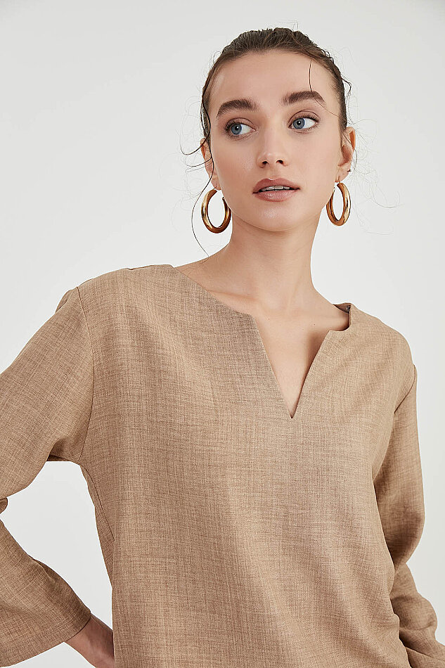 Düşük Omuz Hakim Yaka Bluz - 34