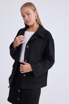 Düşük Omuz Kapak Cepli Süet Ceket - Thumbnail (10)