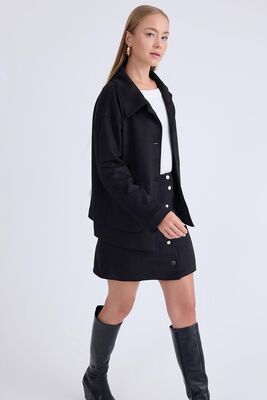 Düşük Omuz Kapak Cepli Süet Ceket - Thumbnail (12)