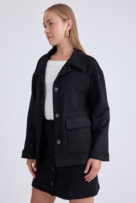 Düşük Omuz Kapak Cepli Süet Ceket - Thumbnail (13)