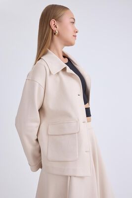 Düşük Omuz Kapak Cepli Süet Ceket - Thumbnail (4)