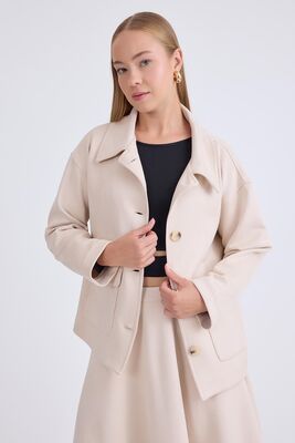 Düşük Omuz Kapak Cepli Süet Ceket - Thumbnail (3)