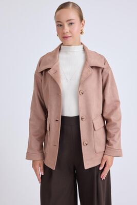 Düşük Omuz Kapak Cepli Süet Ceket - Thumbnail (6)