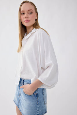 Düşük Omuz Krinkıl Kumaş Crop Gömlek (1)