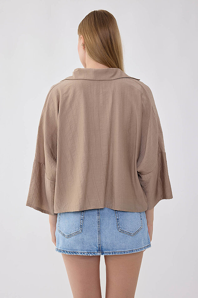 Düşük Omuz Krinkıl Kumaş Crop Gömlek - 28