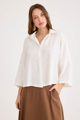 Düşük Omuz Oversize Crop Gömlek