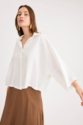 Düşük Omuz Oversize Crop Gömlek (1)