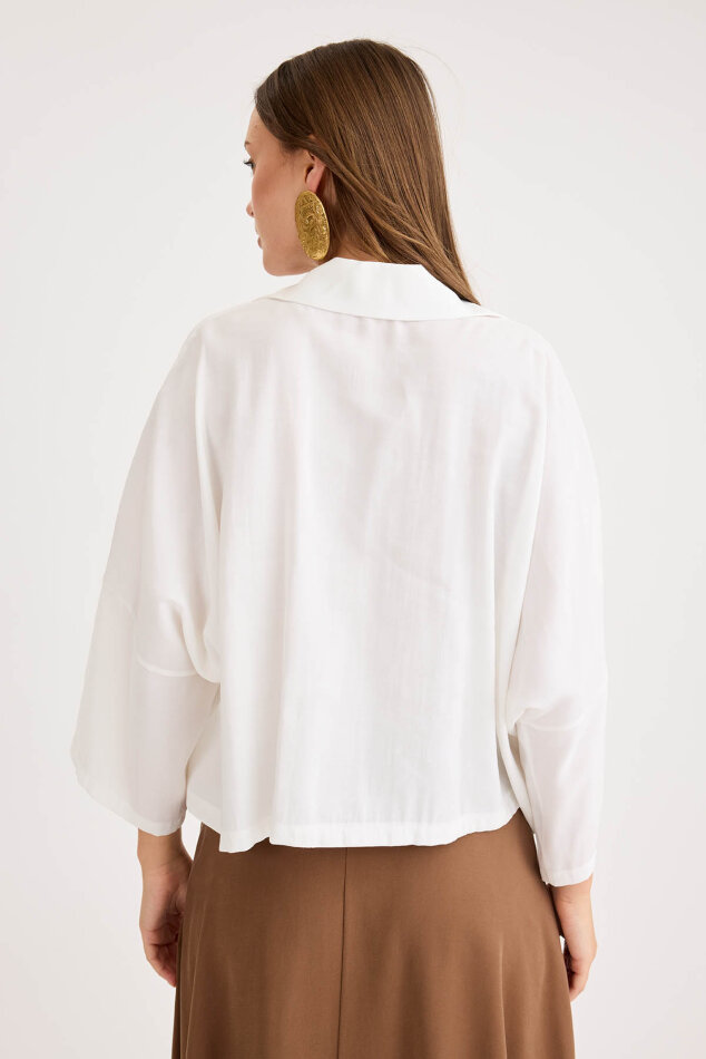 Düşük Omuz Oversize Crop Gömlek - 5