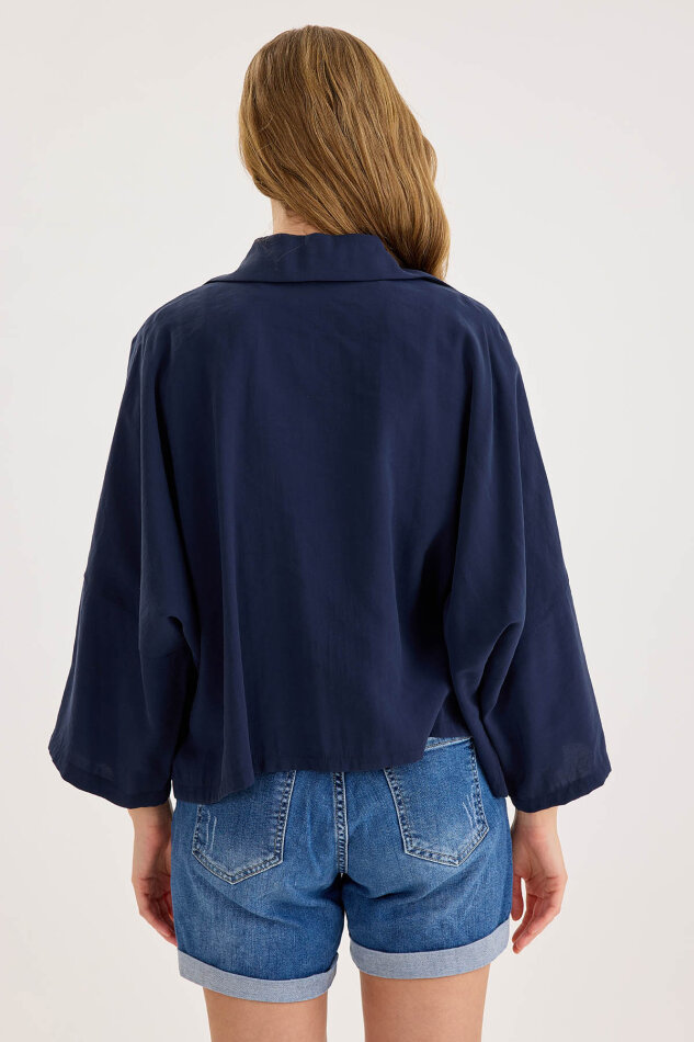 Düşük Omuz Oversize Crop Gömlek - 9