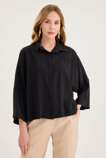 Düşük Omuz Oversize Crop Gömlek - 11