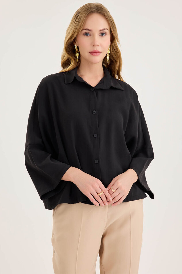 Düşük Omuz Oversize Crop Gömlek - 13