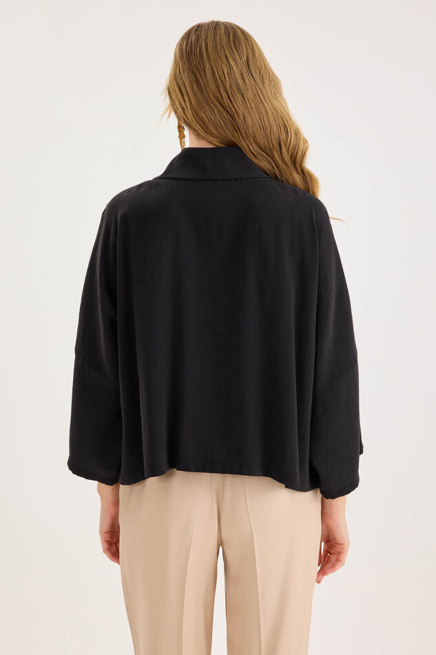 Düşük Omuz Oversize Crop Gömlek - 14