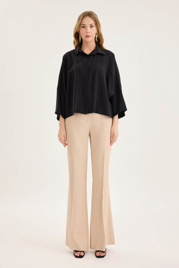 Düşük Omuz Oversize Crop Gömlek - 12