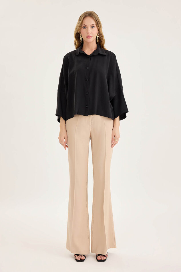 Düşük Omuz Oversize Crop Gömlek - 12