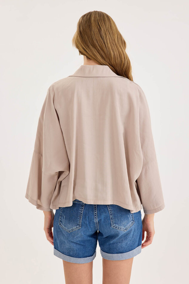 Düşük Omuz Oversize Crop Gömlek - 21