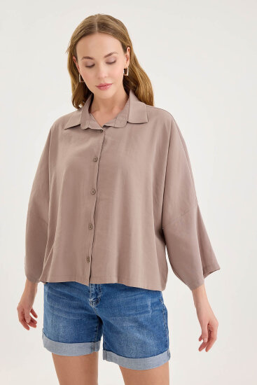 Düşük Omuz Oversize Crop Gömlek - 25