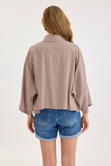 Düşük Omuz Oversize Crop Gömlek - 26