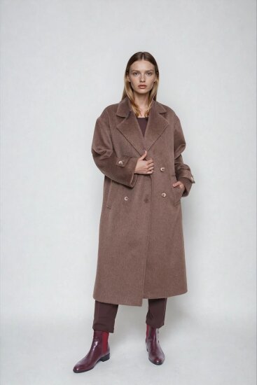 Düşük Omuz Uzun Kaşe Kaban - 2