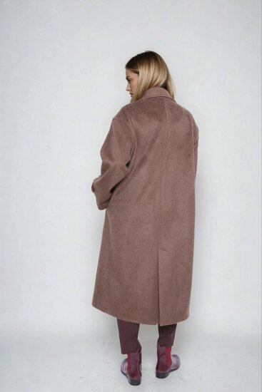 Düşük Omuz Uzun Kaşe Kaban - 4