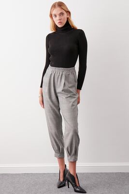 Ekose Desen Pileli Havuç Pantolon - Thumbnail (2)