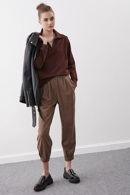 Ekose Desen Pileli Havuç Pantolon - Thumbnail (15)