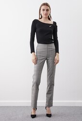 Ekose Desen Yüksek Bel Pantolon - 13