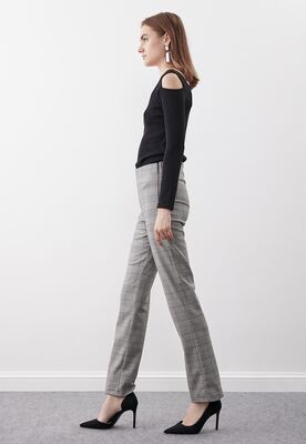 Ekose Desen Yüksek Bel Pantolon - 16