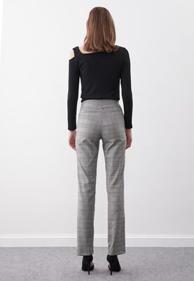Ekose Desen Yüksek Bel Pantolon - 18