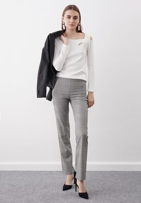 Ekose Desen Yüksek Bel Pantolon - 17