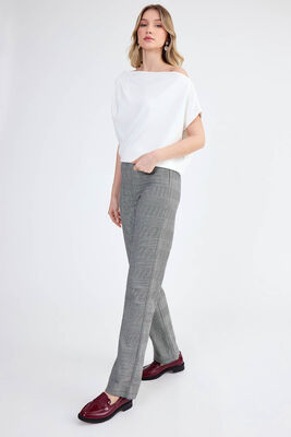 Ekose Desen Yüksek Bel Pantolon - 3