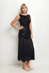 Eteği Tüllü Pullu Elbise - 3