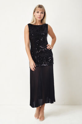 Eteği Tüllü Pullu Elbise - 7